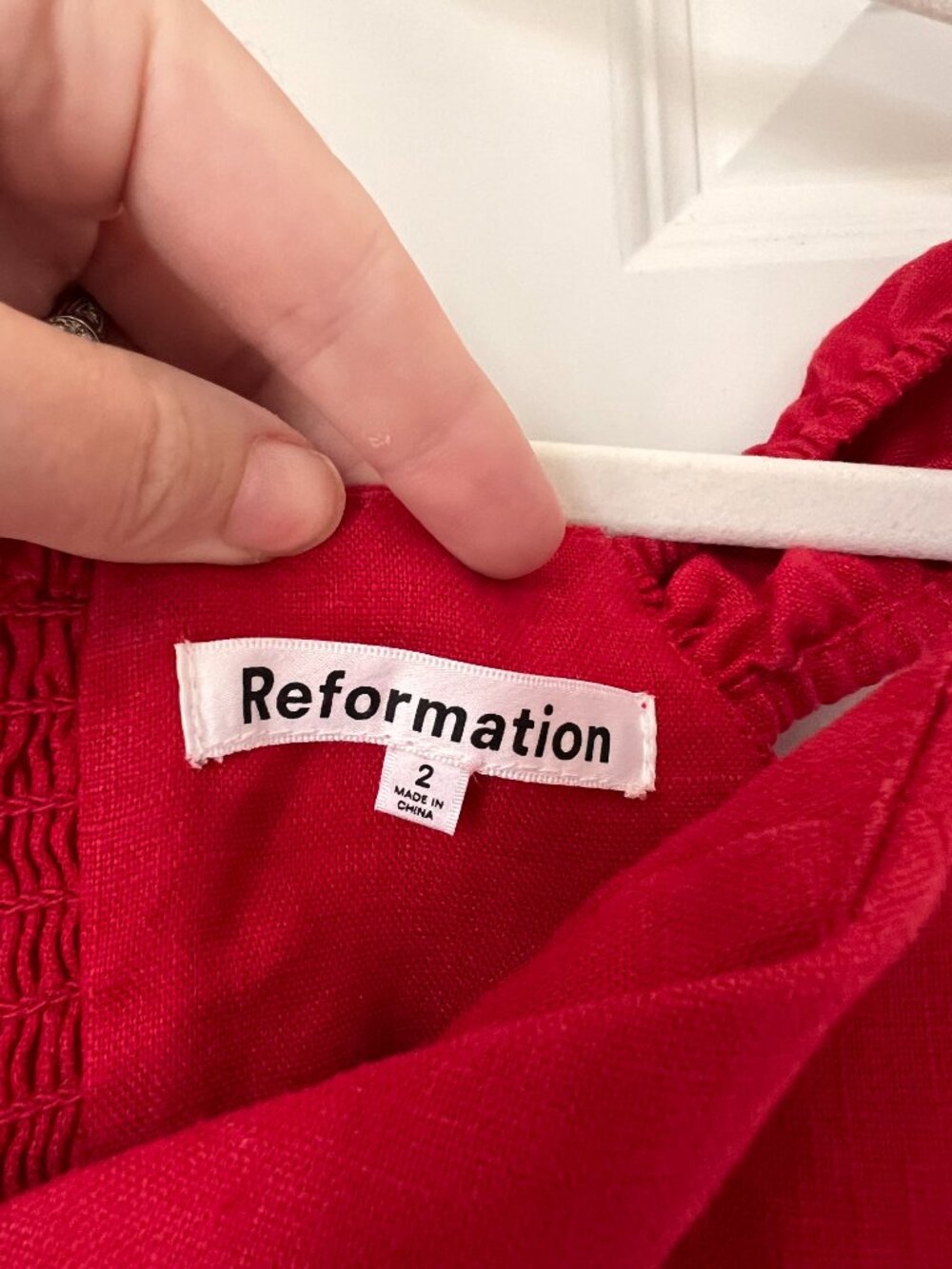 Reformation Bridgton Red Linen Off-Shoulder Midi Dress Sz 2 - Picture 5 of 11